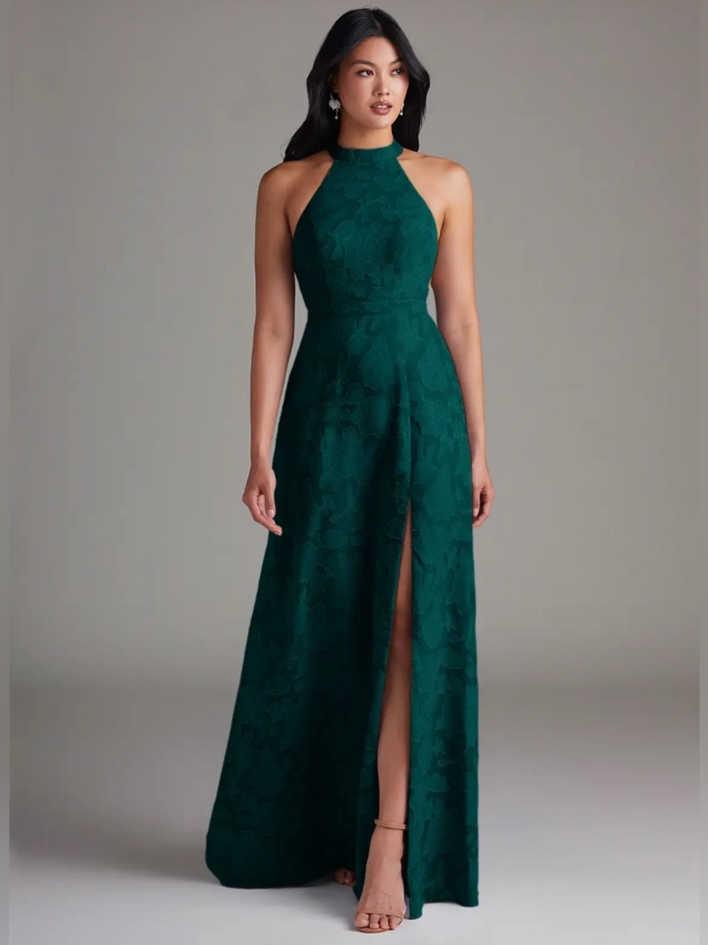 Azazie Clarice Dress in Floral Burnout Pine Green